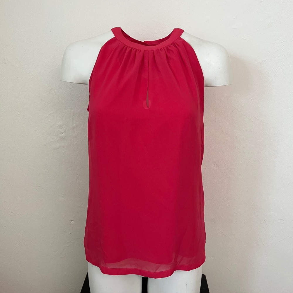 Banana Republic Red Halter Neck Pleated Blouse Keyhole Top XS Petite
